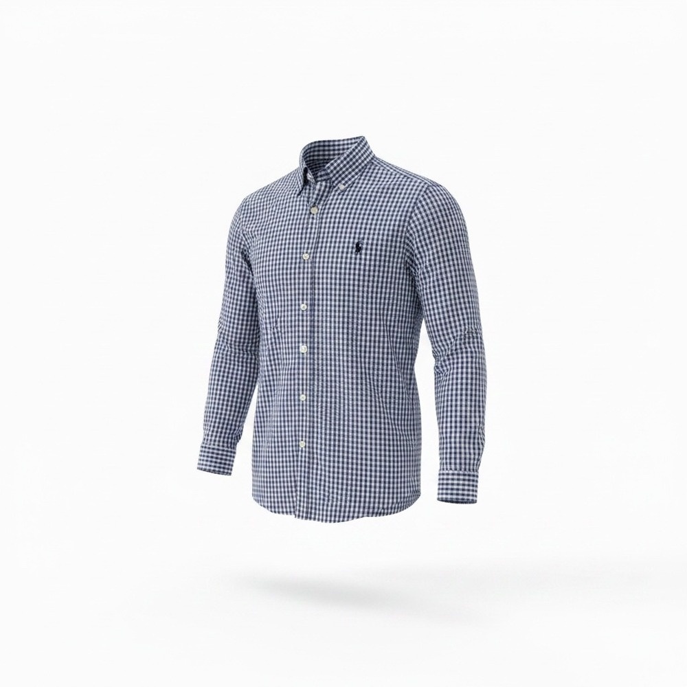 Ralph Lauren Mens Gingham Check Button Down Shirt Navy Purple Cotton Size M